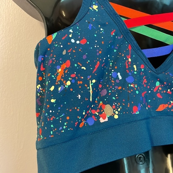 Cacique PRIDE Teal Rainbow Paint Splatter Bralette Sports Bra size 18/20 - Picture 9 of 13